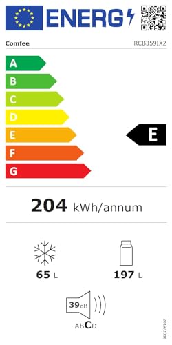 ElecCuisine Réfrigérateur combiné 262L pour la maison - Grande capacité au quotidien - Technologie Low Frost - Silencieux (39 dB) - Acier inoxydable