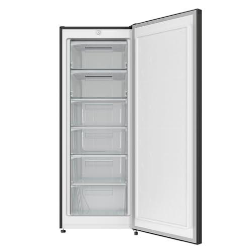 ElecCuisine Congélateur armoire – 177L, Congélation 4 étoiles, Ultra silencieux (39 dB), Design en acier noir, Pieds réglables, Porte réversible 540 x 550 x 1440 mm