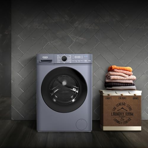 ElecCuisine Lave linge hublot - 7kg, Classe énergétique A, Moteur BLDC 1200 RPM, Lavage vapeur & rapide, 15 programmes, Design compact (60x46.5x84cm) - Gris