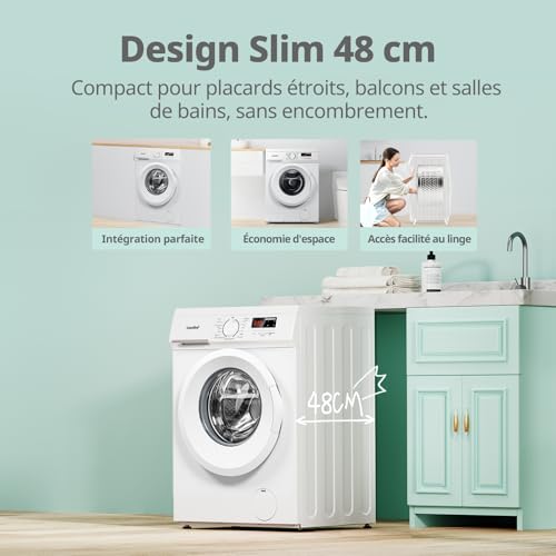 ElecCuisine Lave-linge frontal 8KG, Classe énergétique A, Moteur BLDC 1400 tr-min, 15 Programmes, Prélavage, Blanc [Classe énergétique A]