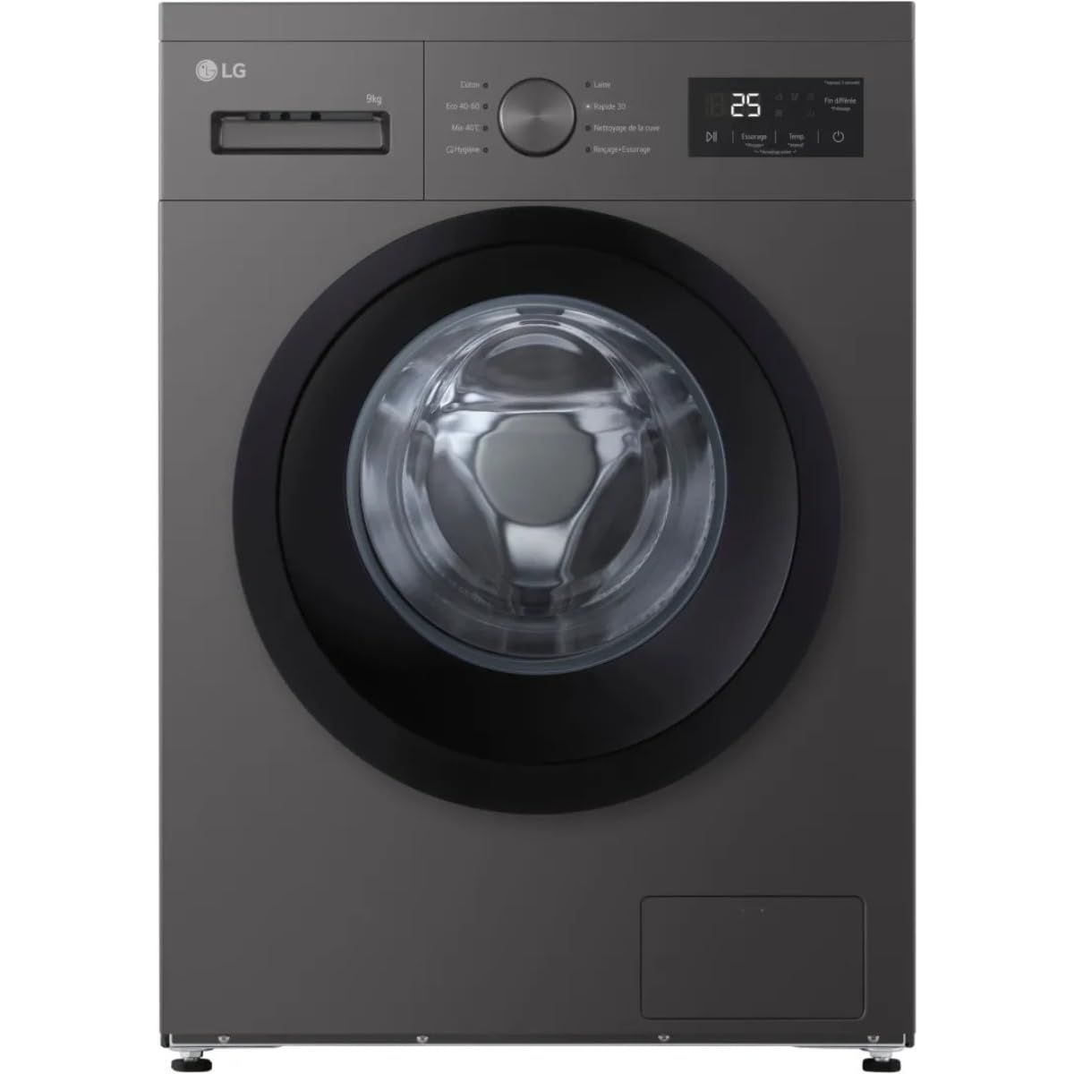 ElecCuisine Lave-linge Frontal 9 kg - 1400 trs/min - Moteur Induction Silencieux - Vapeur - Graphite