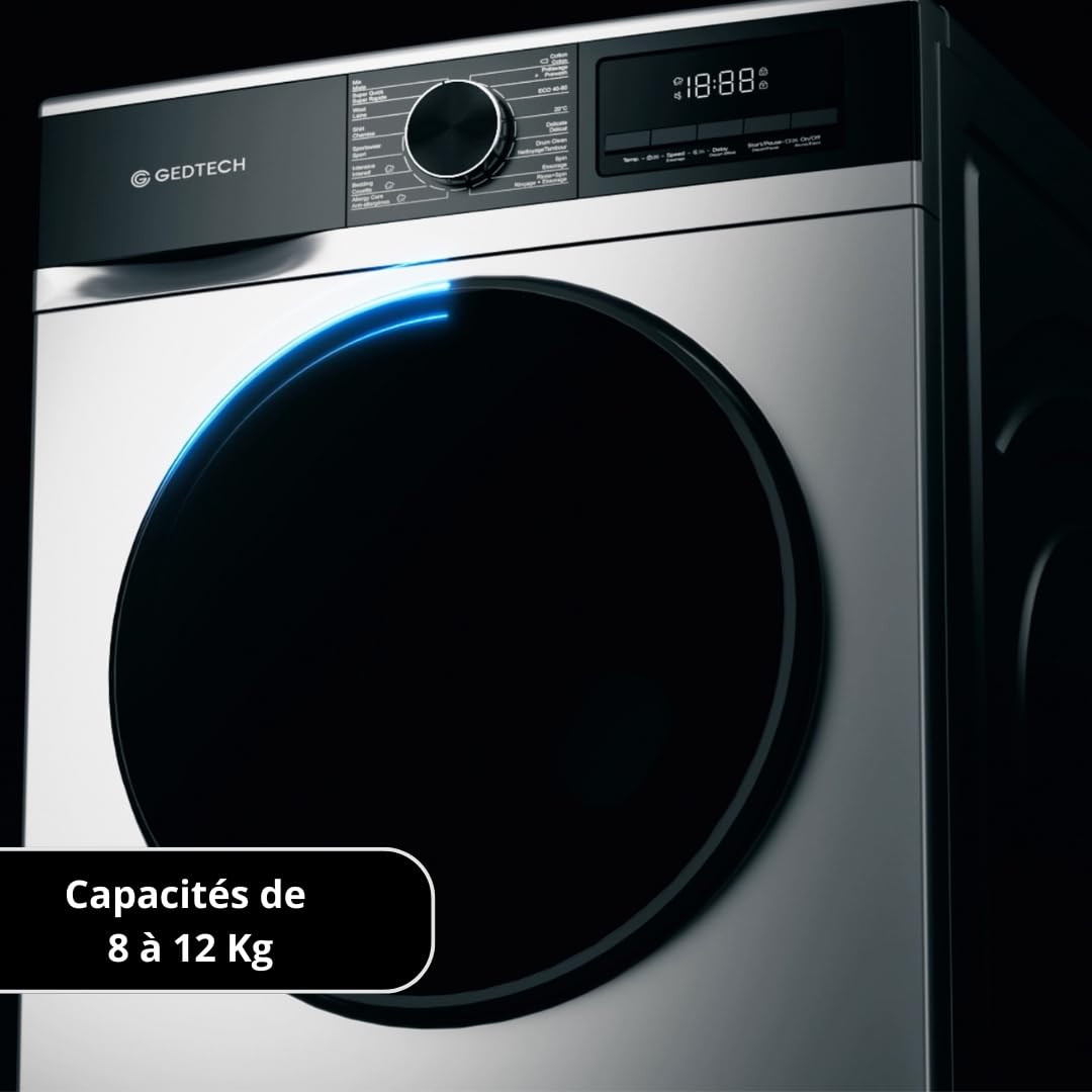 ElecCuisine Lave-linge frontal - 12 Kg - 1400 tr/mn - 16 programmes - Eco - Intensif - Rapide – Très Faible conso - Classe A-20% (Blanc, 12 Kg)