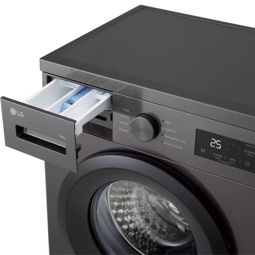 ElecCuisine Lave-linge Frontal 9 kg - 1400 trs/min - Moteur Induction Silencieux - Vapeur - Graphite