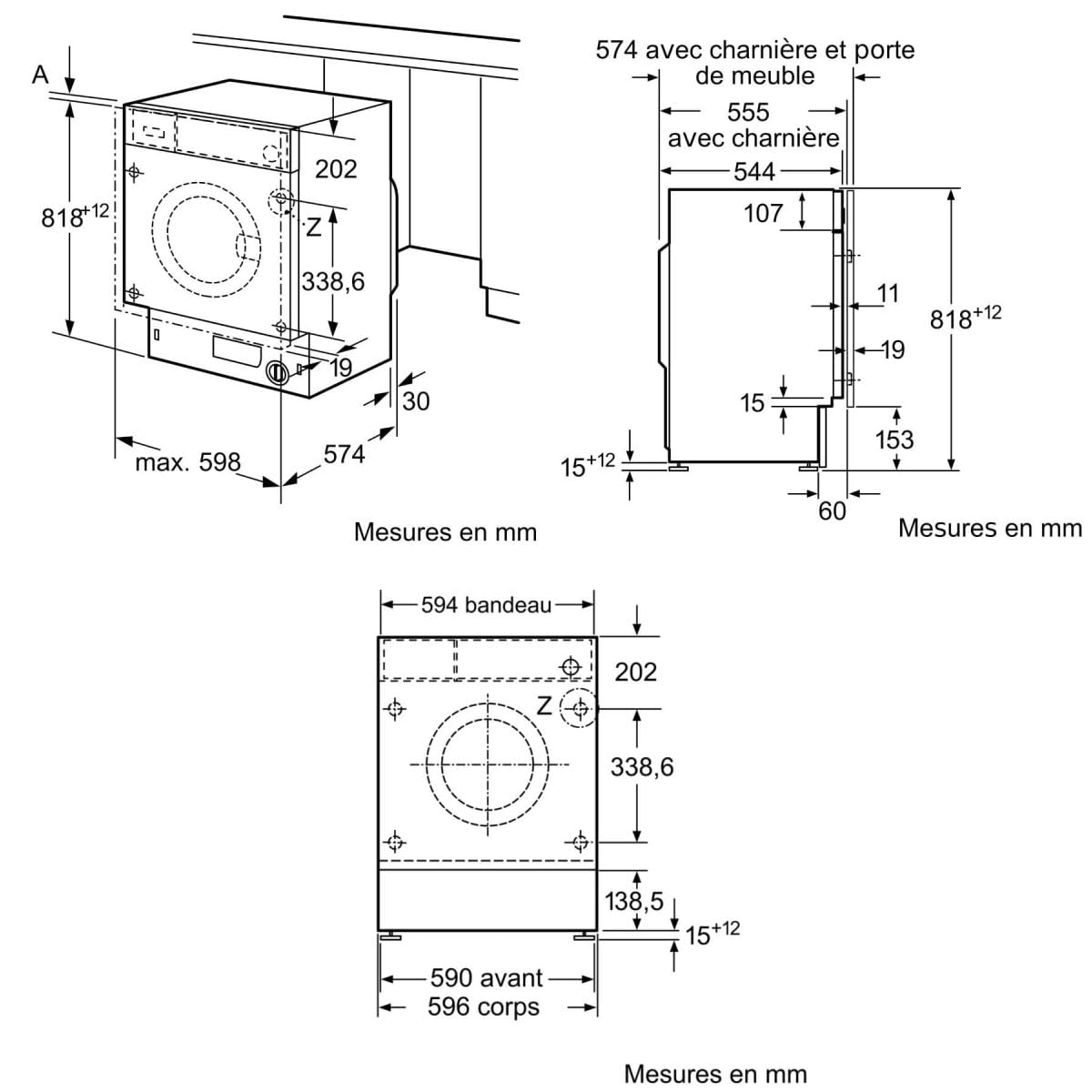 ElecCuisine Lave-linge Encastrable 7 kg - 1200 trs/min - Classe C - Moteur Induction Silencieux - Blanc