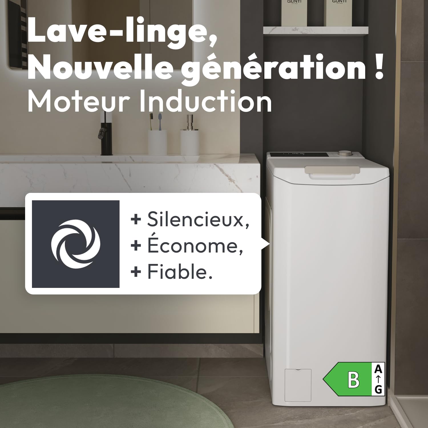 ElecCuisine Lave-linge Top Chargement par le dessus 8 kg - 1200 trs/min - Classe B - Connecté Wi-Fi - Blanc