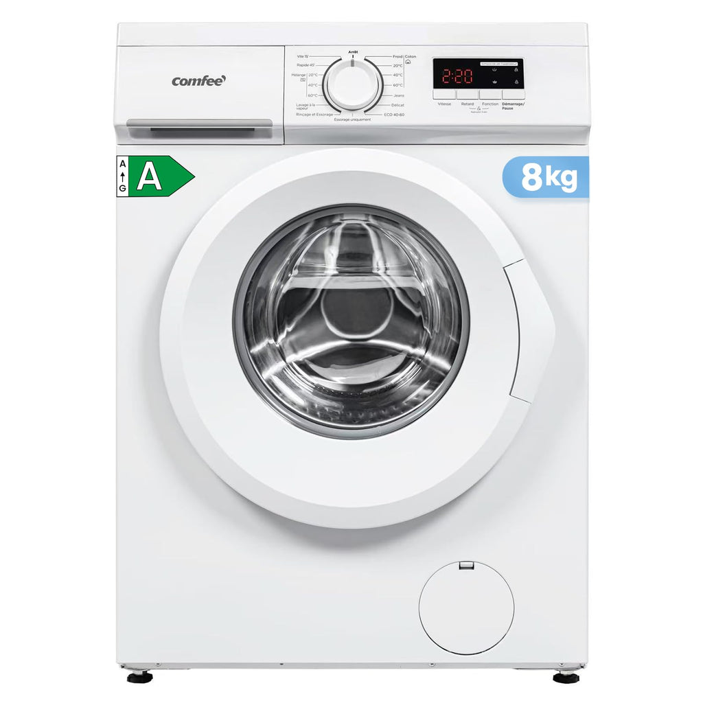 ElecCuisine Lave-linge frontal 8KG, Classe énergétique A, Moteur BLDC 1400 tr-min, 15 Programmes, Prélavage, Blanc [Classe énergétique A]