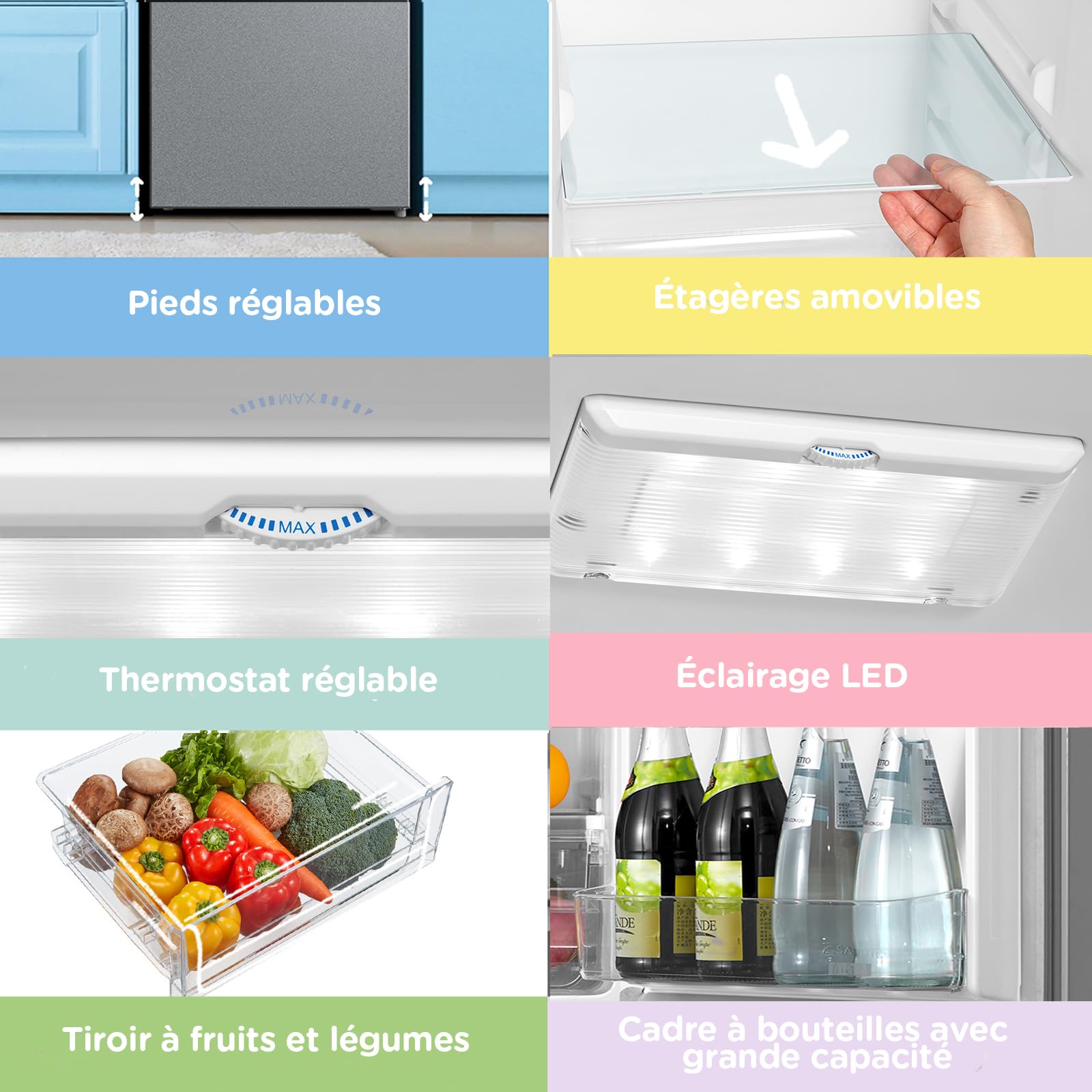 ElecCuisine Réfrigérateur combiné 262L pour la maison - Grande capacité au quotidien - Technologie Low Frost - Silencieux (39 dB) - Acier inoxydable