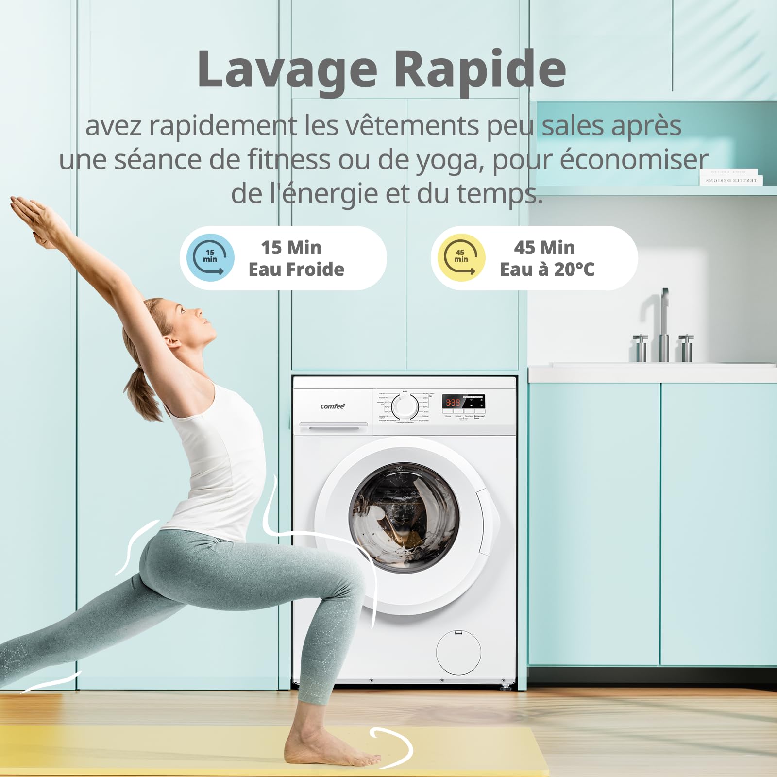 ElecCuisine Lave-linge frontal 8KG, Classe énergétique A, Moteur BLDC 1400 tr-min, 15 Programmes, Prélavage, Blanc [Classe énergétique A]