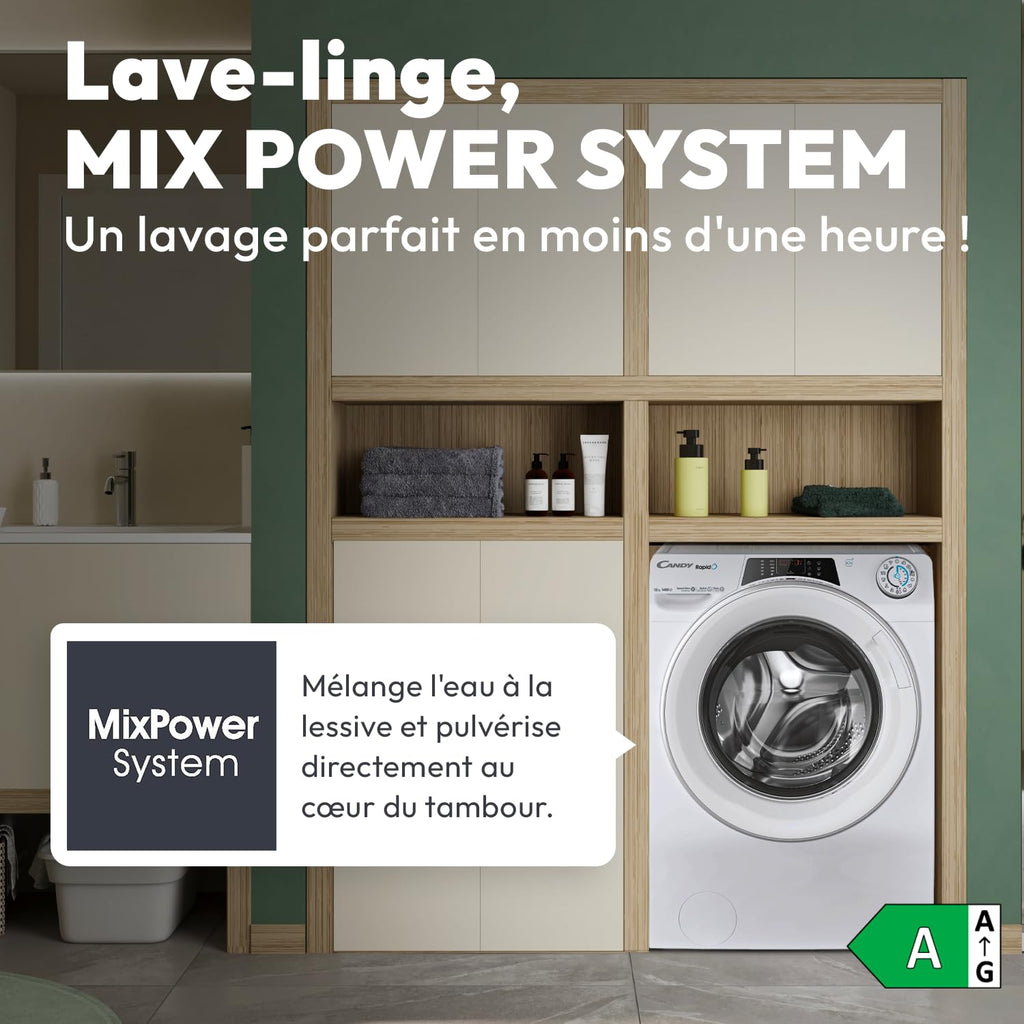 ElecCuisine Lave-Linge Hublot - Machine à Laver 12kg/1400 trs/min - Classe Énergétique A - 15 Programmes - WiFI+Bluetooth, Ecran Digital, Mix Power System - Blanc - 85 x 60 x 67 cm