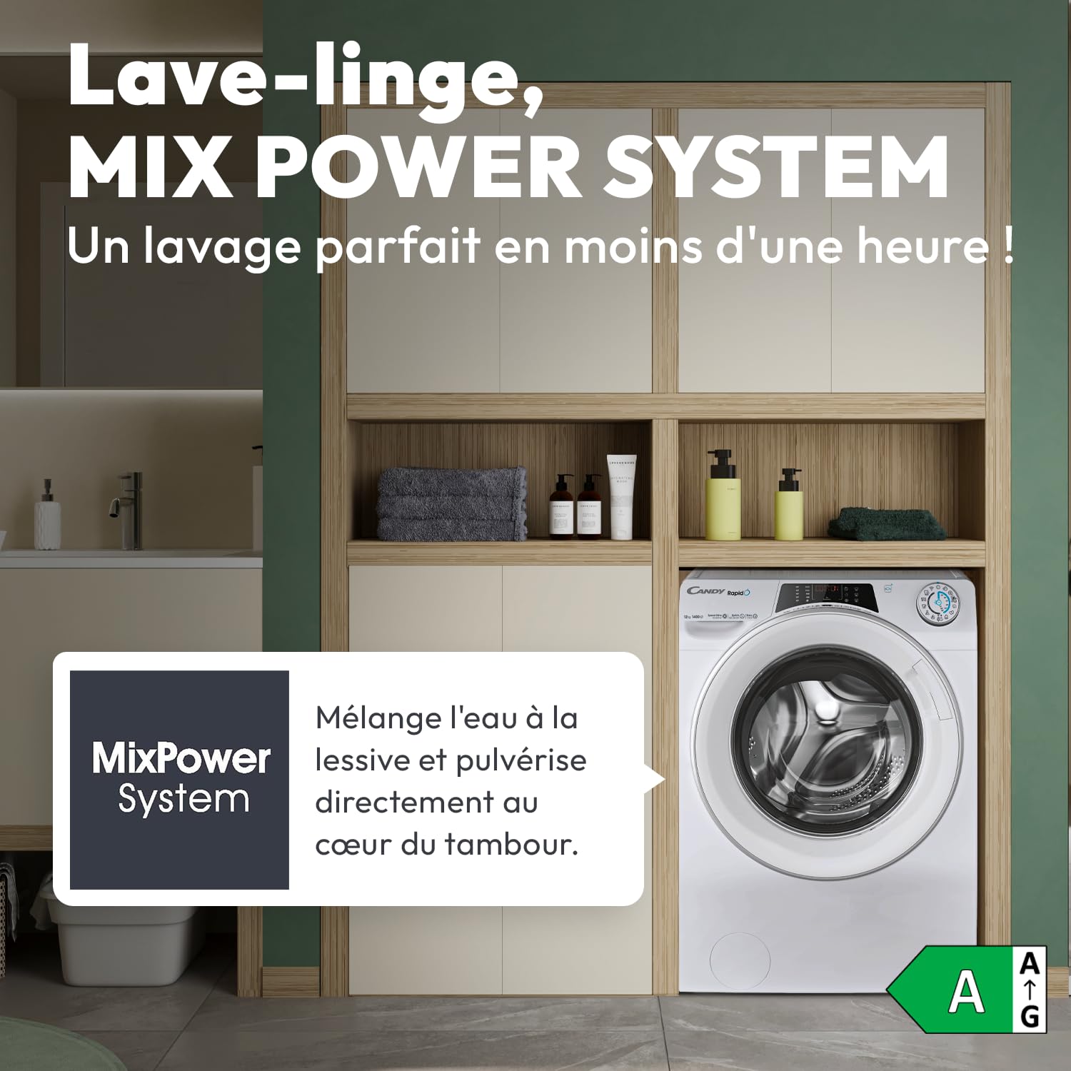 ElecCuisine Lave-Linge Hublot - Machine à Laver 12kg/1400 trs/min - Classe Énergétique A - 15 Programmes - WiFI+Bluetooth, Ecran Digital, Mix Power System - Blanc - 85 x 60 x 67 cm