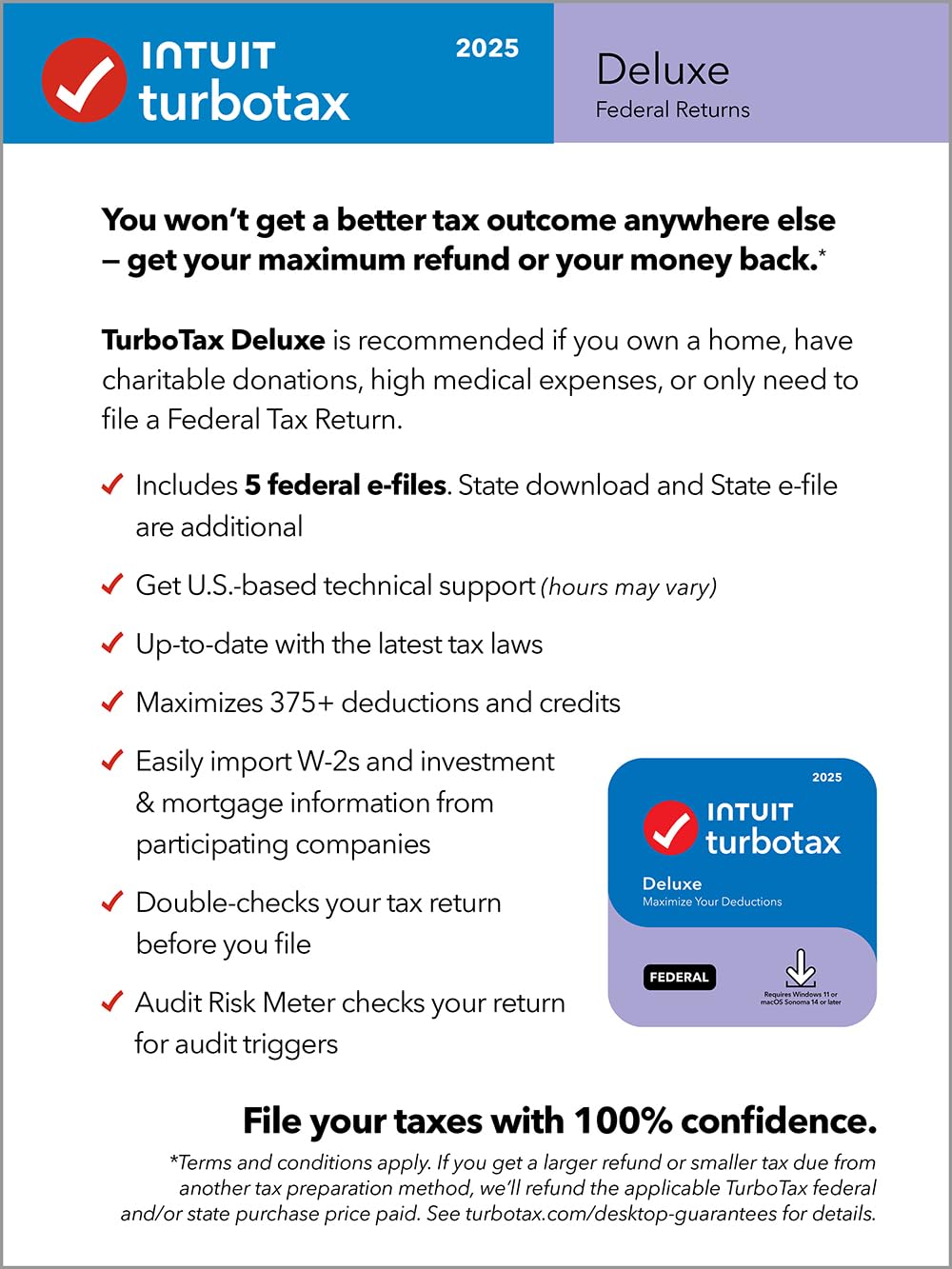 TurboTax Deluxe Desktop Edition 2025, Federal Tax Return [Win11/Mac14 Download]