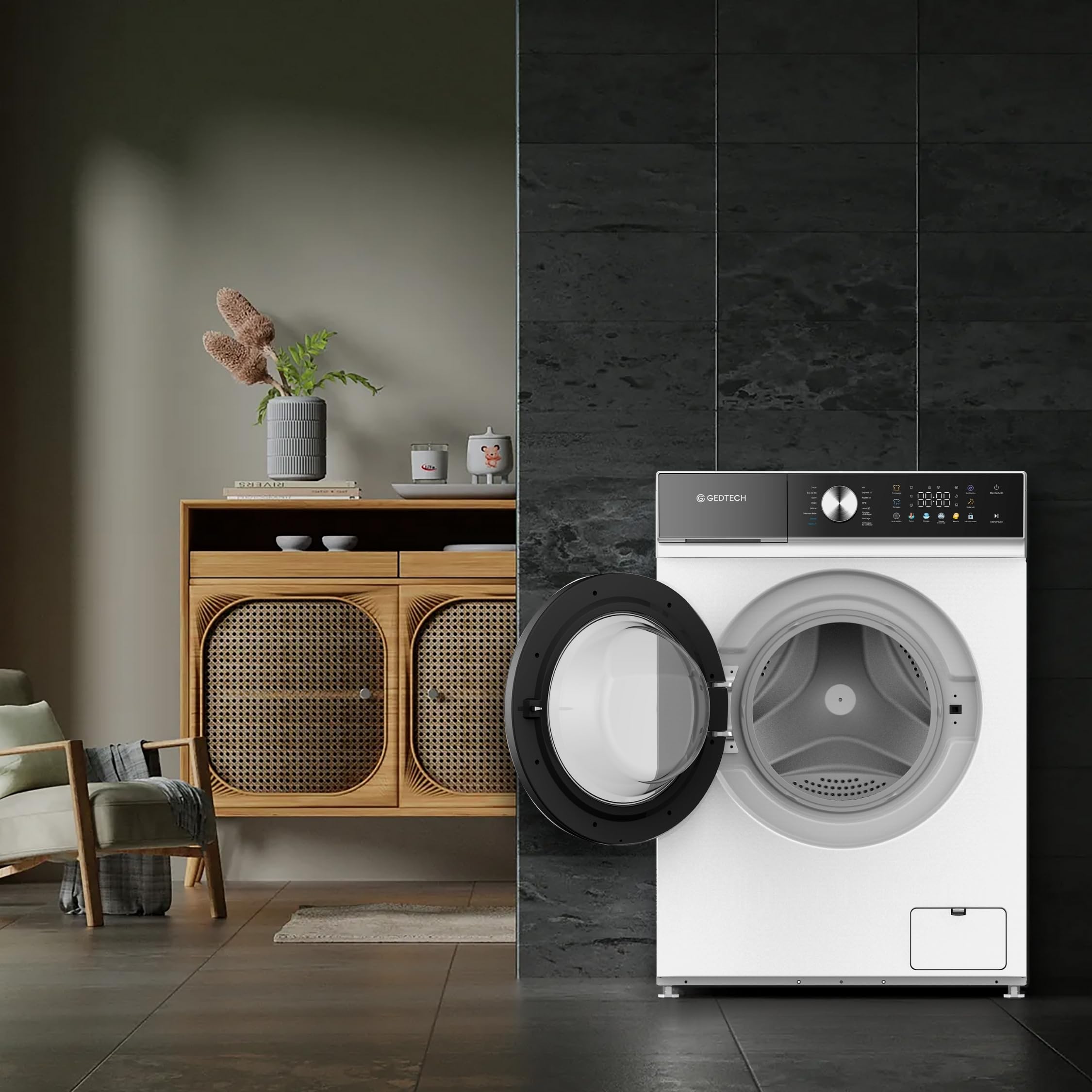 ElecCuisine Lave-linge frontal - 10 Kg - 1400 tr/mn - 16 programmes - Eco - Intensif - Rapide – Très Faible conso - Panneau commande LED couleur (Blanc, 10 Kg)